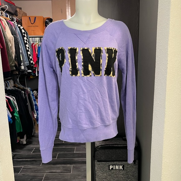 PINK Purple & Leopard Logo Long Sleeve Top - Picture 1 of 8